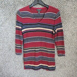 Lauren Ralph Lauren Sweater Womens Small Red Striped‎ Linen Blend Casual Ladies